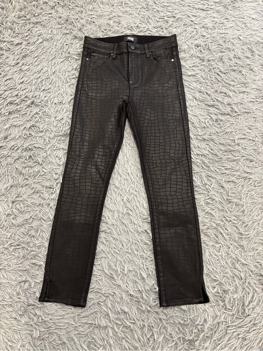 Paige Women’s Black Hoxton Ankle Leather Look Snake Print Skinny Jean Size 28